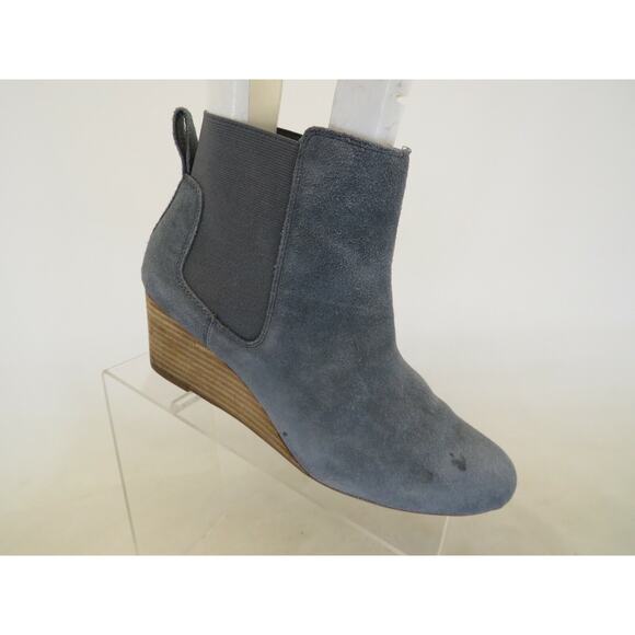 Lands End Blue Suede Wedge Fashion Ankle Boots Bootie Womens Size 9.5 B - Picture 1 of 12